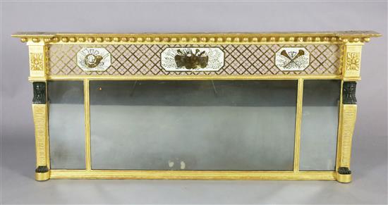 A Regency giltwood overmantel mirror, W.5ft 2.5in. H.2ft 3in.